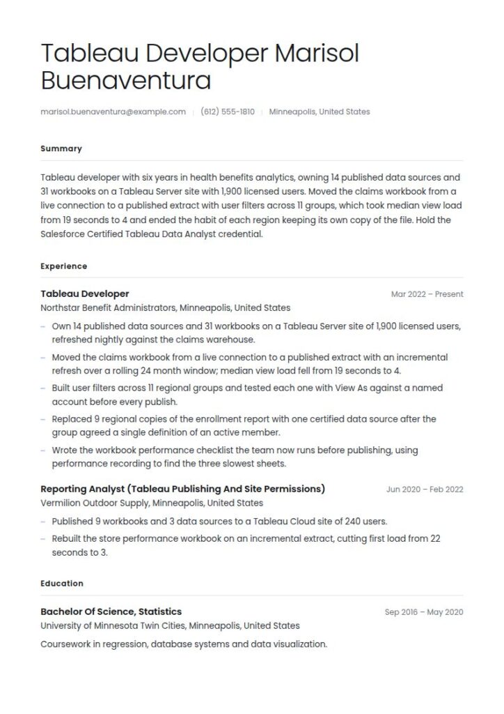 Tableau Developer Resume Examples & Templates