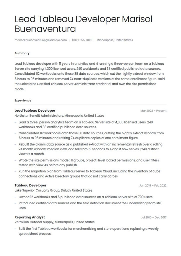 Tableau Developer Resume Examples & Templates