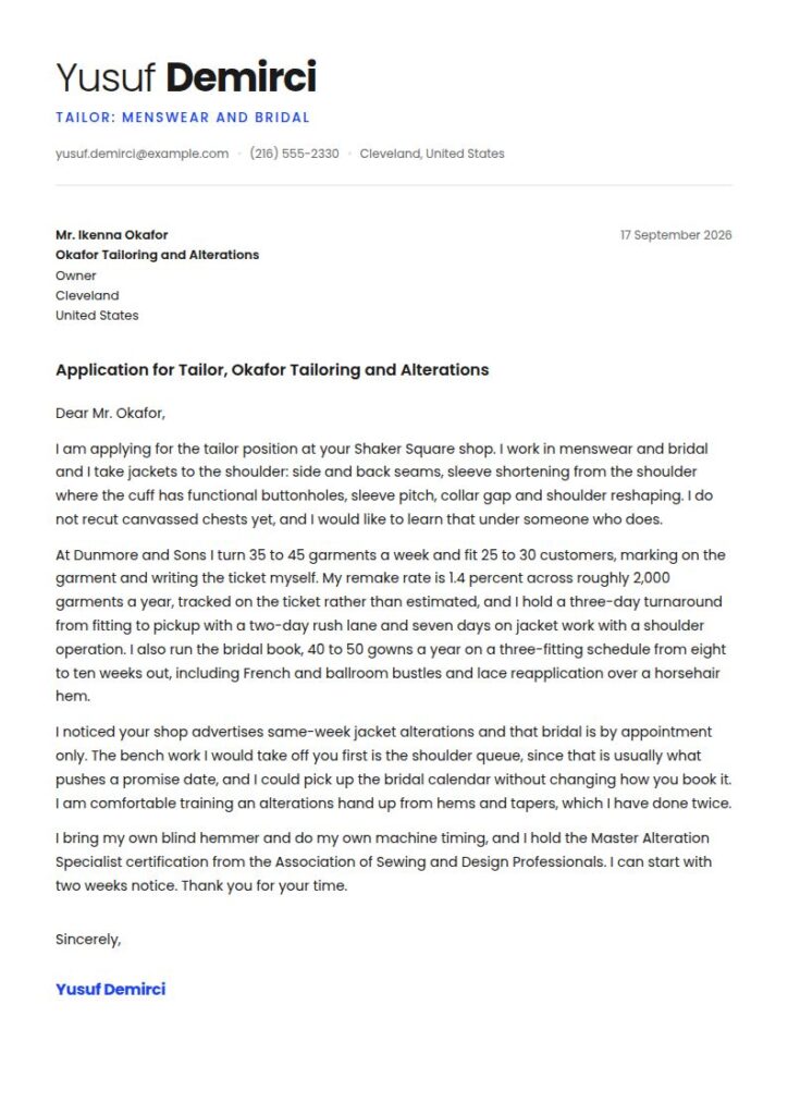 Tailor Cover Letter Examples & Templates