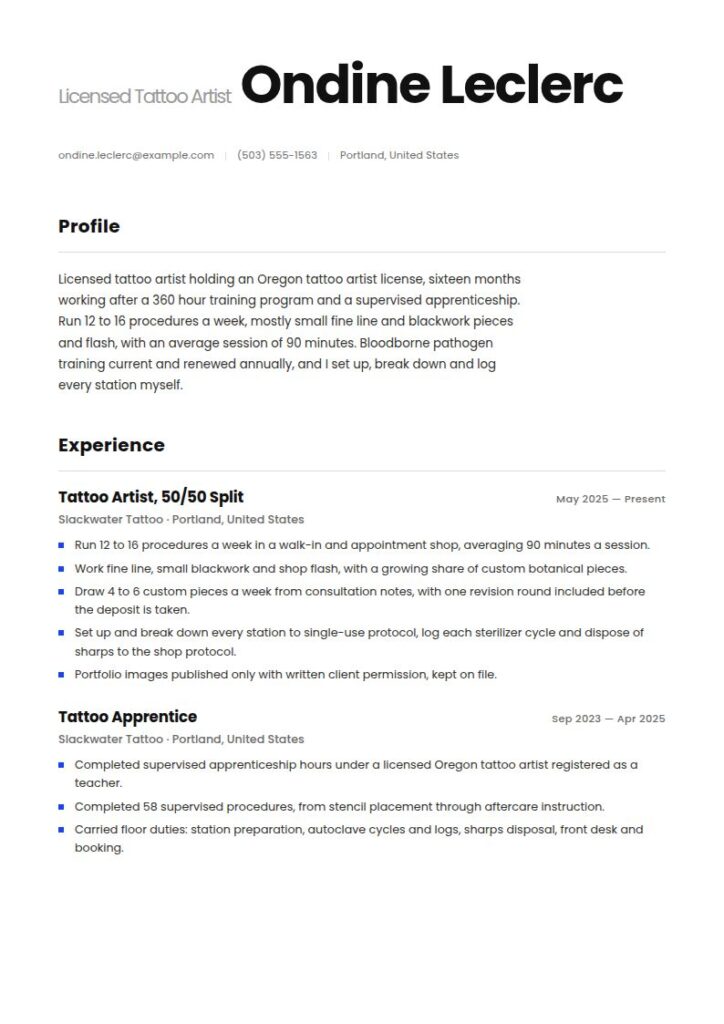 Tattoo Artist Resume Examples & Templates