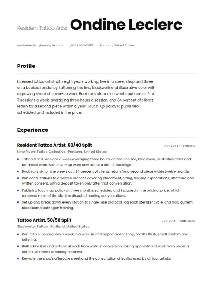 Tattoo Artist Resume Examples & Templates