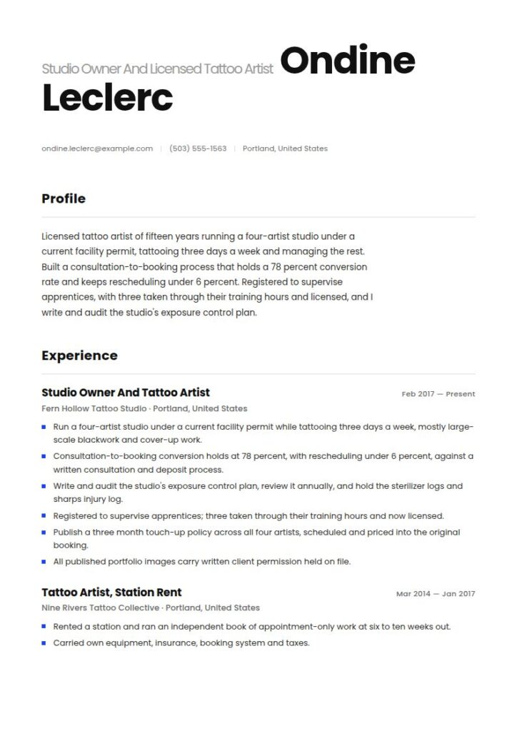 Tattoo Artist Resume Examples & Templates