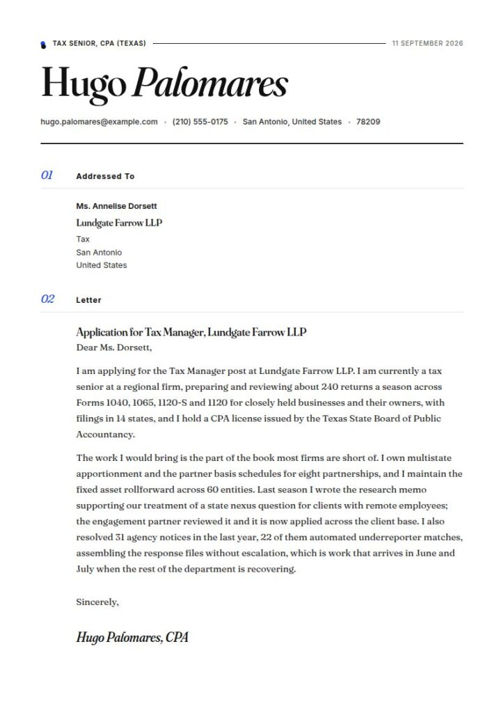 Tax Accountant Cover Letter Examples & Templates