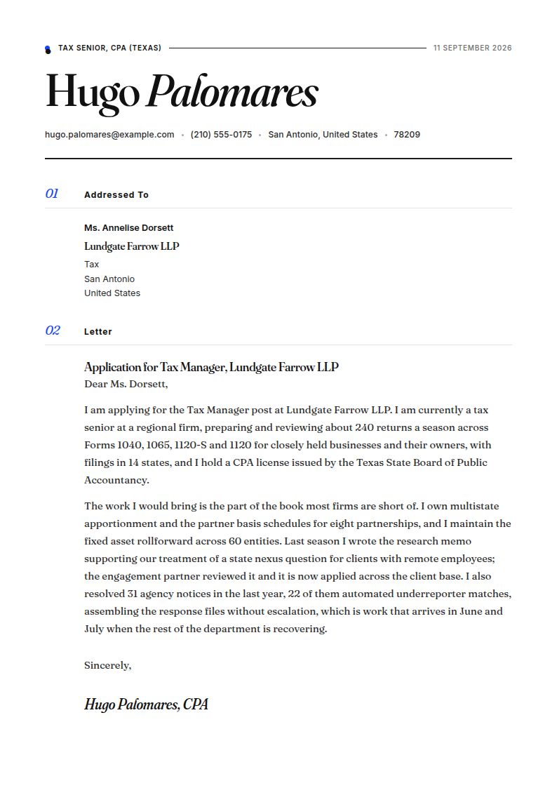 Tax Accountant Cover Letter Examples & Templates
