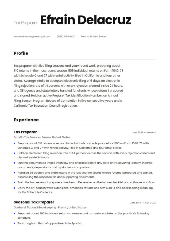 Tax Preparer Resume Examples & Templates