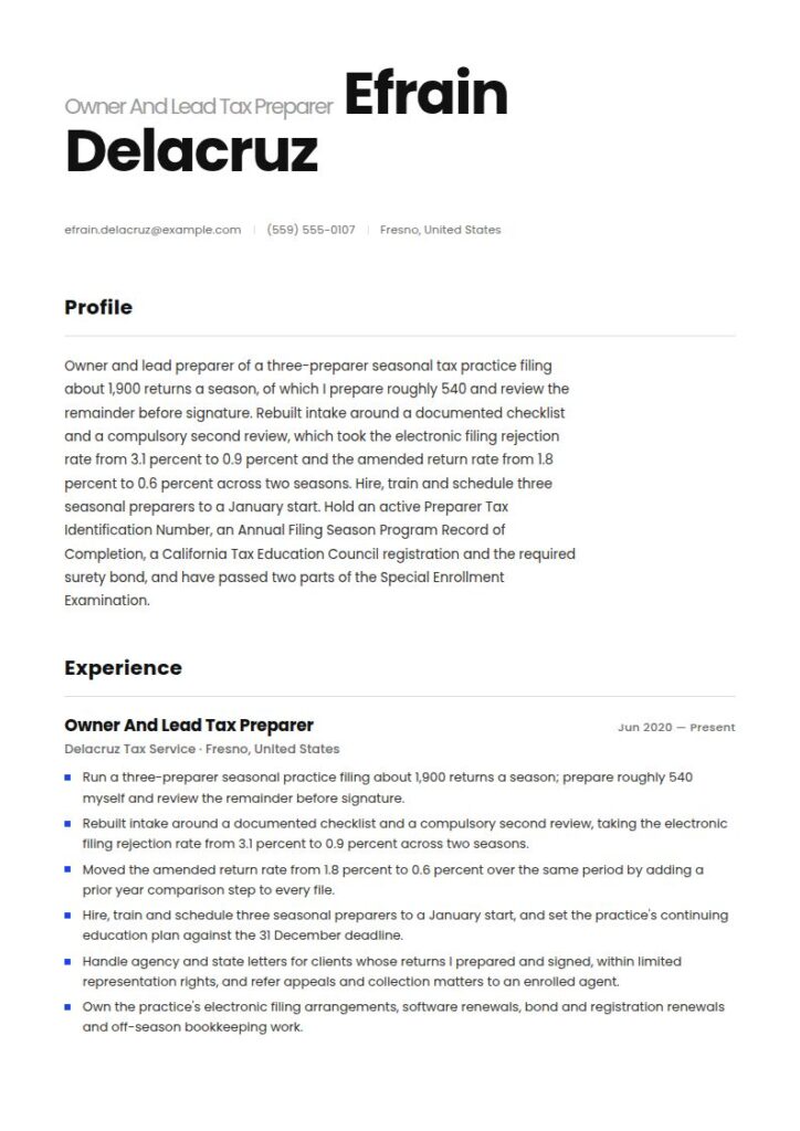 Tax Preparer Resume Examples & Templates