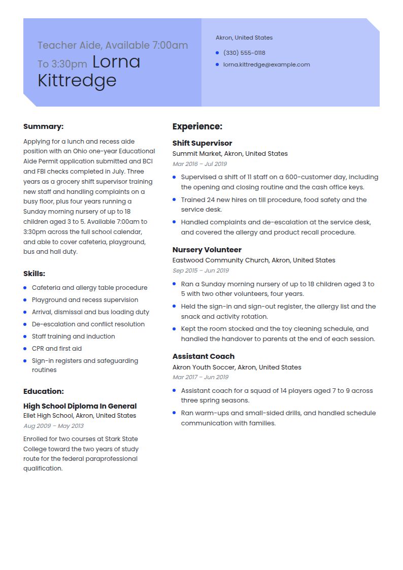 Teacher Aide Resume Examples & Templates