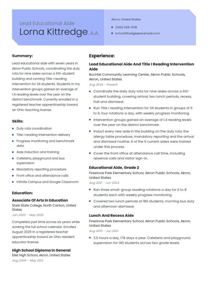Teacher Aide Resume Examples & Templates