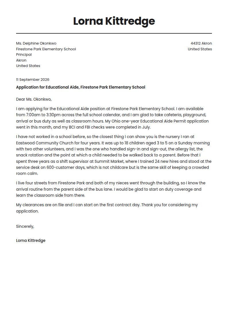 Teacher Aide Cover Letter Examples & Templates