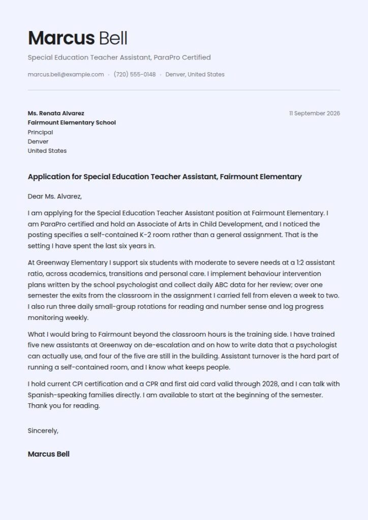 Teacher Assistant Cover Letter Examples & Templates