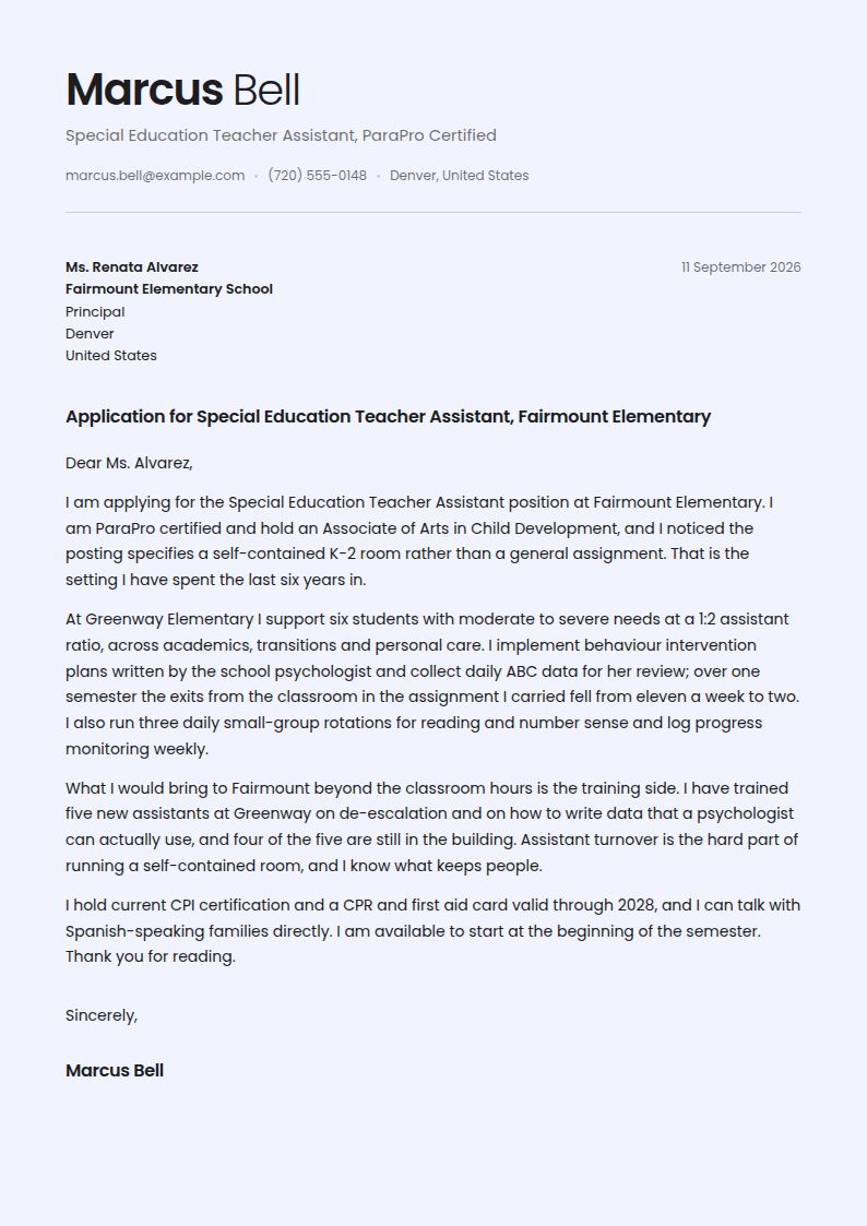 Teacher Assistant Cover Letter Examples & Templates