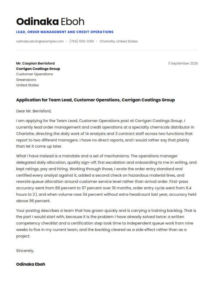 Team Lead Cover Letter Examples & Templates