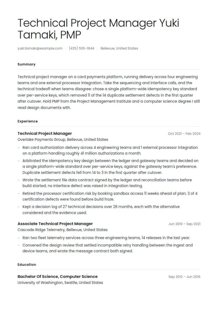 Technical Project Manager Resume Examples & Templates