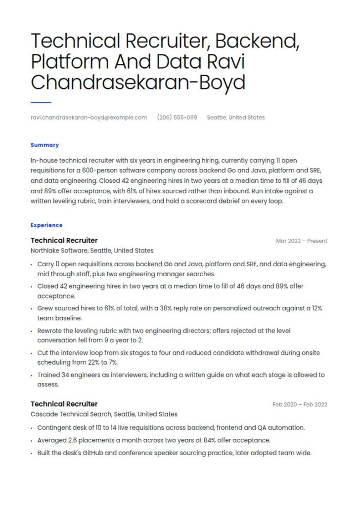 Technical Recruiter Resume Examples & Templates