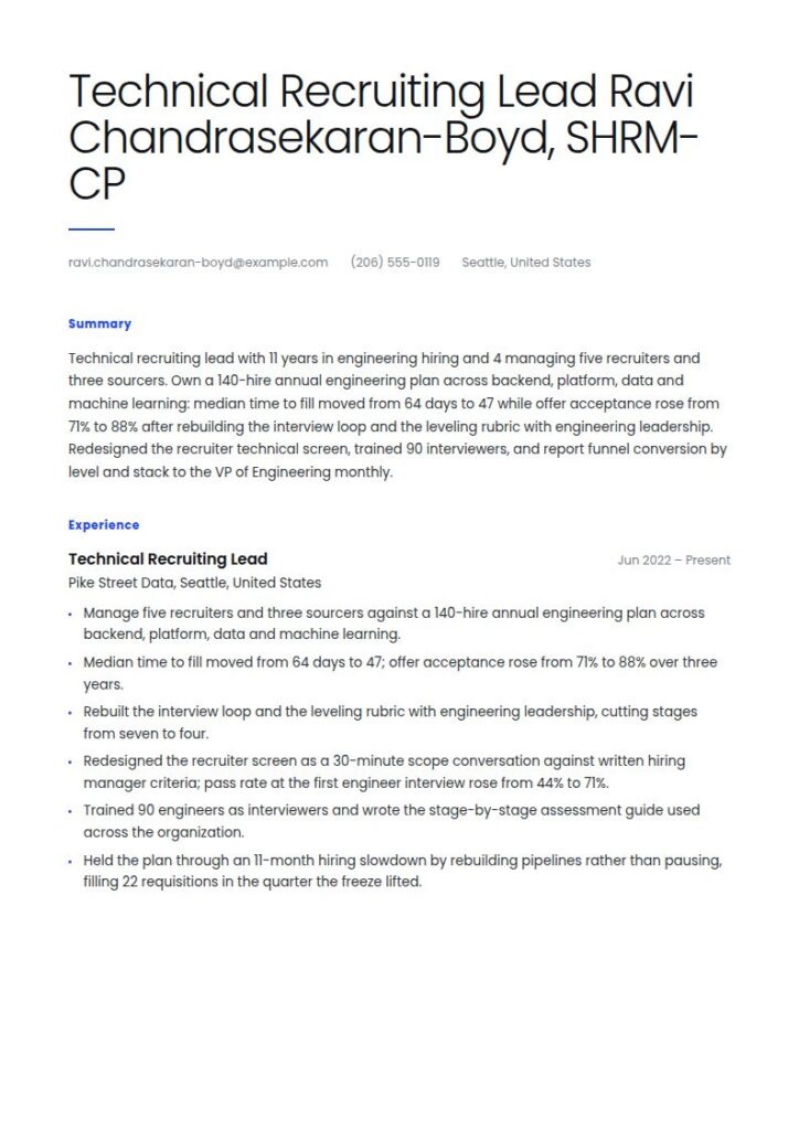 Technical Recruiter Resume Examples & Templates