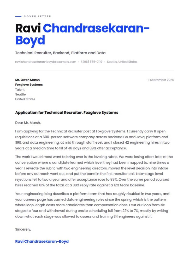 Technical Recruiter Cover Letter Examples & Templates