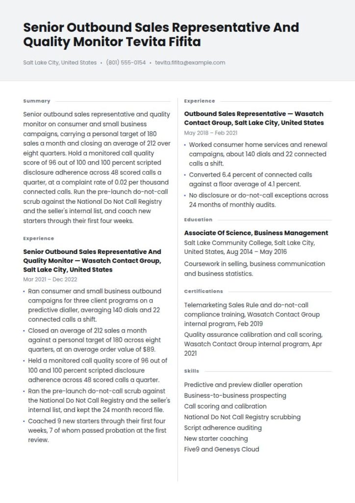 Telemarketer Resume Examples & Templates