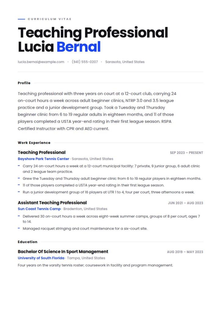 Tennis Coach Resume Examples & Templates