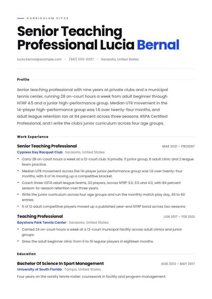 Tennis Coach Resume Examples & Templates