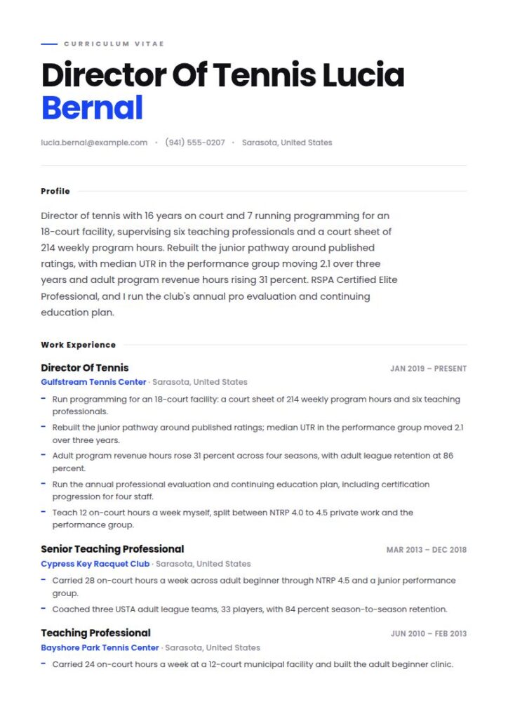 Tennis Coach Resume Examples & Templates