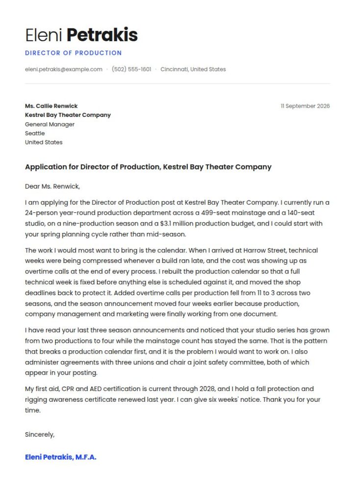 Theater Cover Letter Examples & Templates