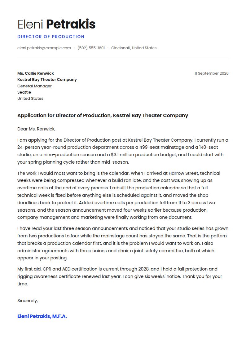 Theater Cover Letter Examples & Templates