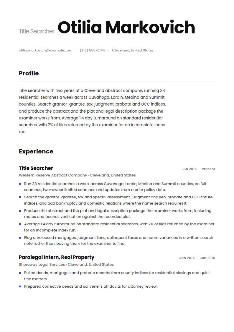 Title Examiner Resume Examples & Templates