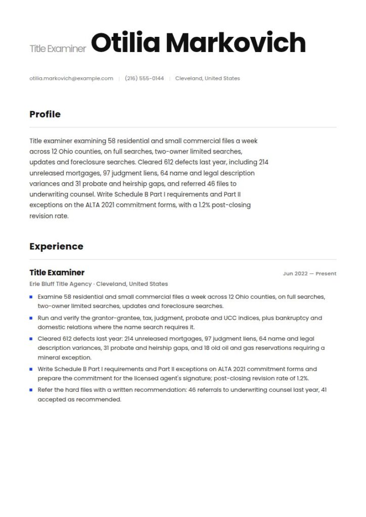Title Examiner Resume Examples & Templates