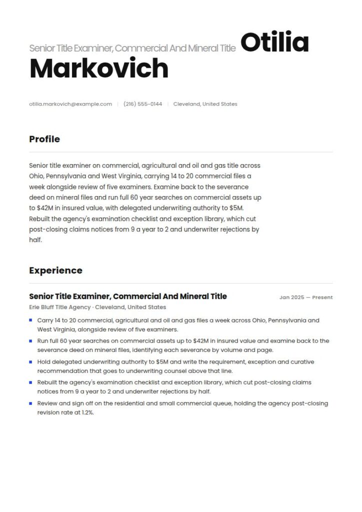 Title Examiner Resume Examples & Templates