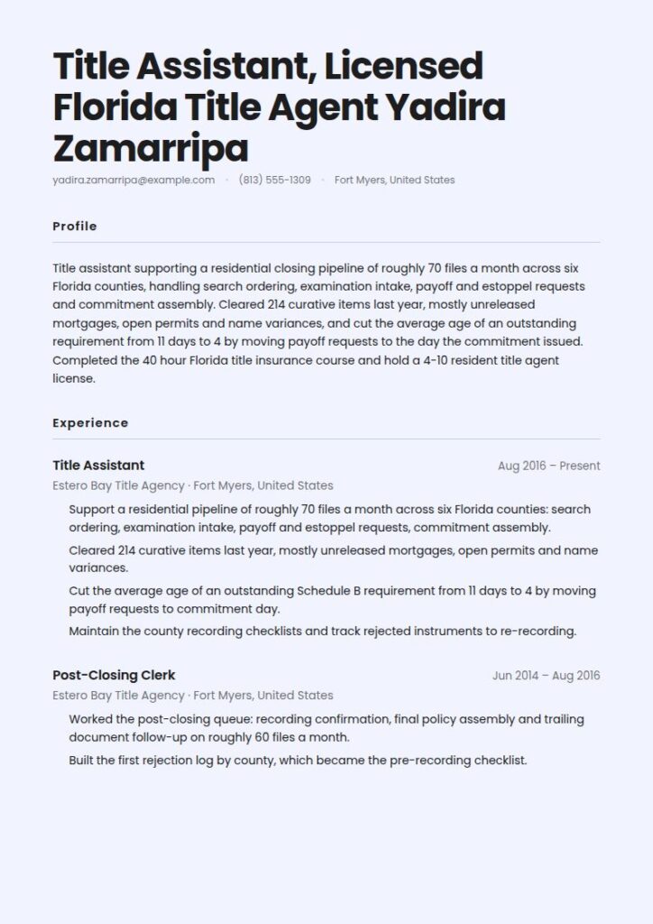 Title Insurance Coordinator Resume Examples & Templates