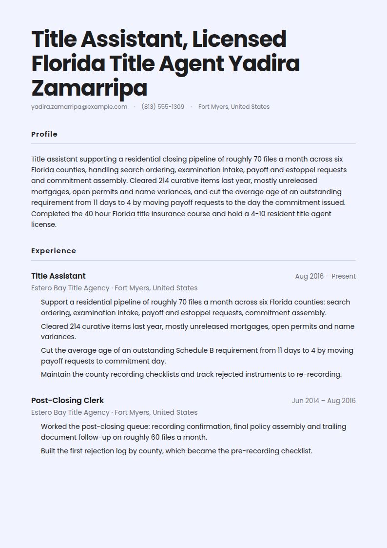 Title Insurance Coordinator Resume Examples & Templates