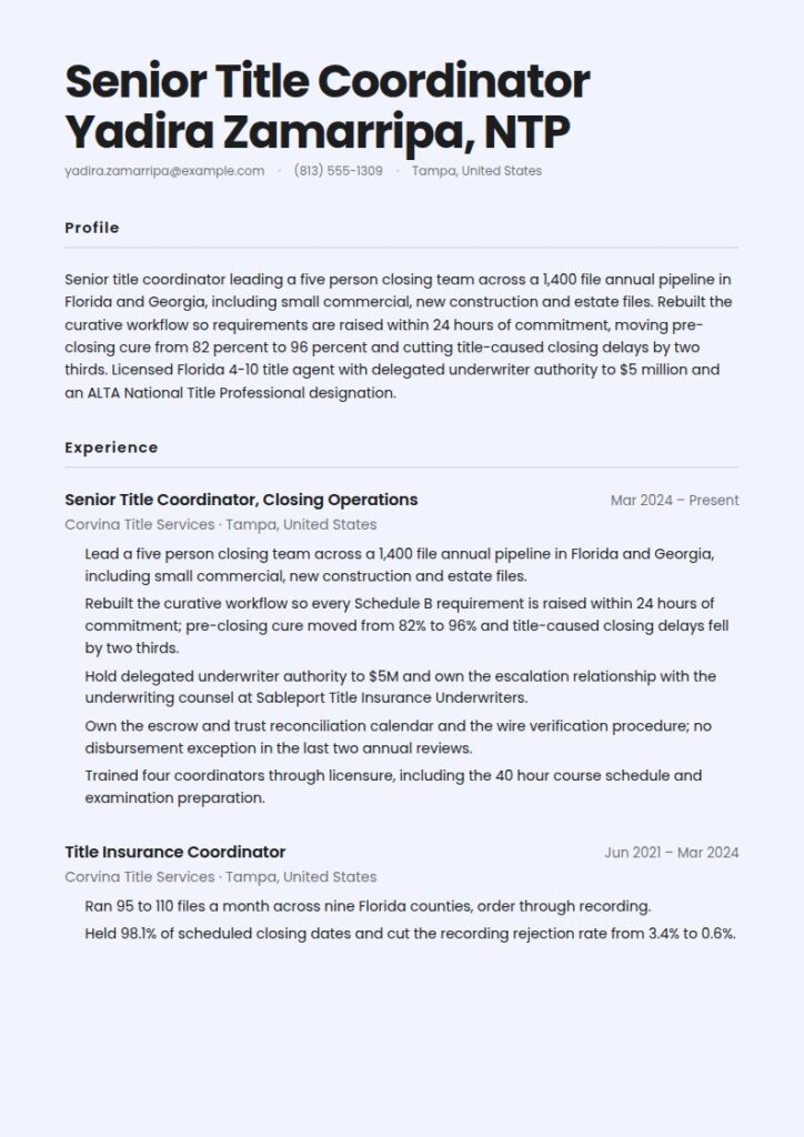 Title Insurance Coordinator Resume Examples & Templates