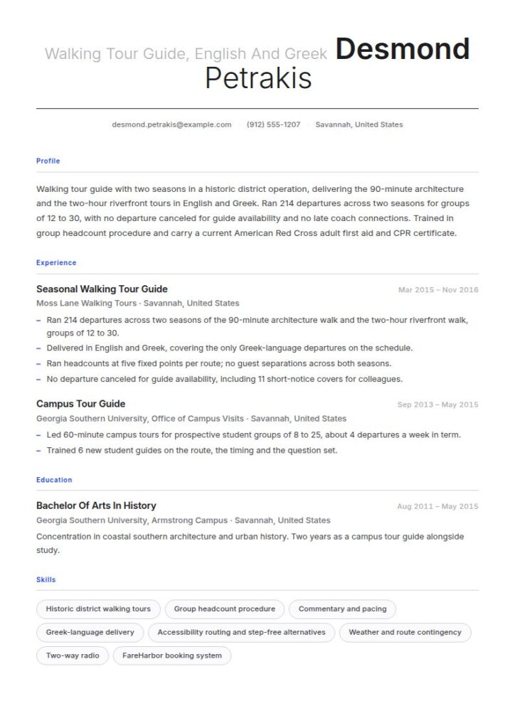 Tour Guide Resume Examples & Templates