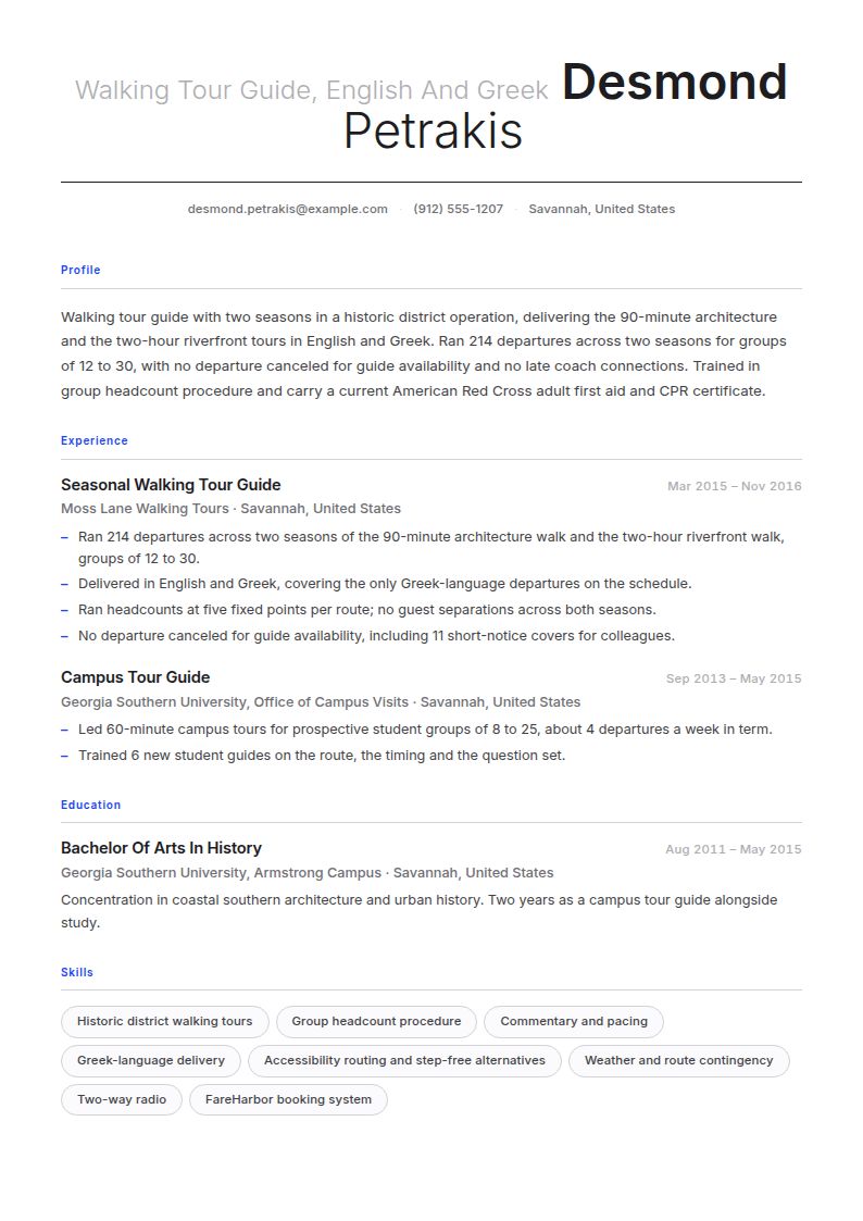 Tour Guide Resume Examples & Templates