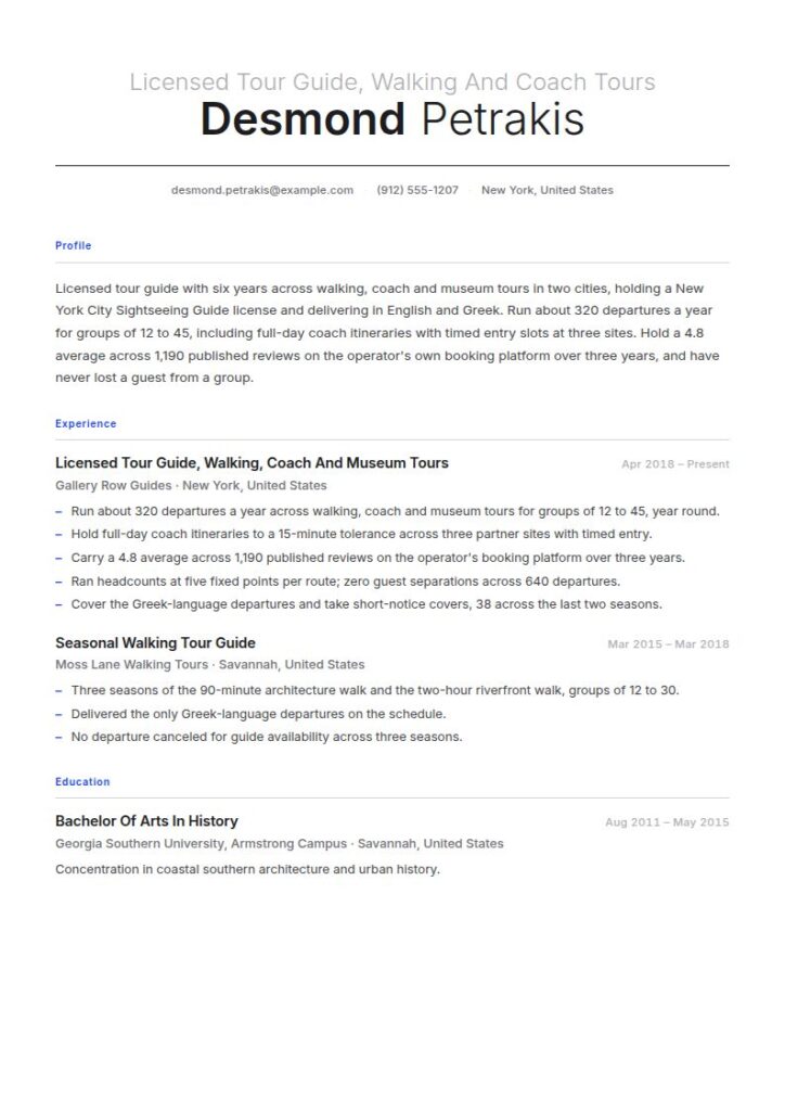 Tour Guide Resume Examples & Templates