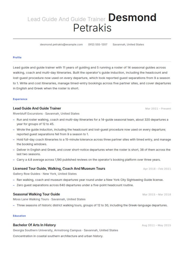 Tour Guide Resume Examples & Templates