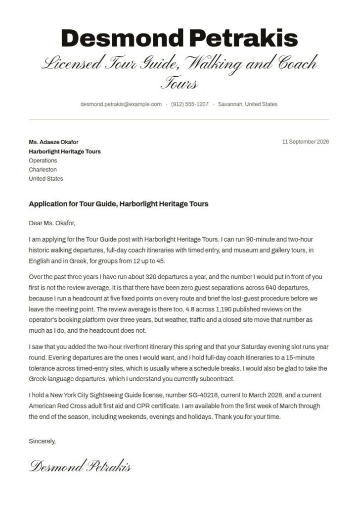 Tour Guide Cover Letter Examples & Templates