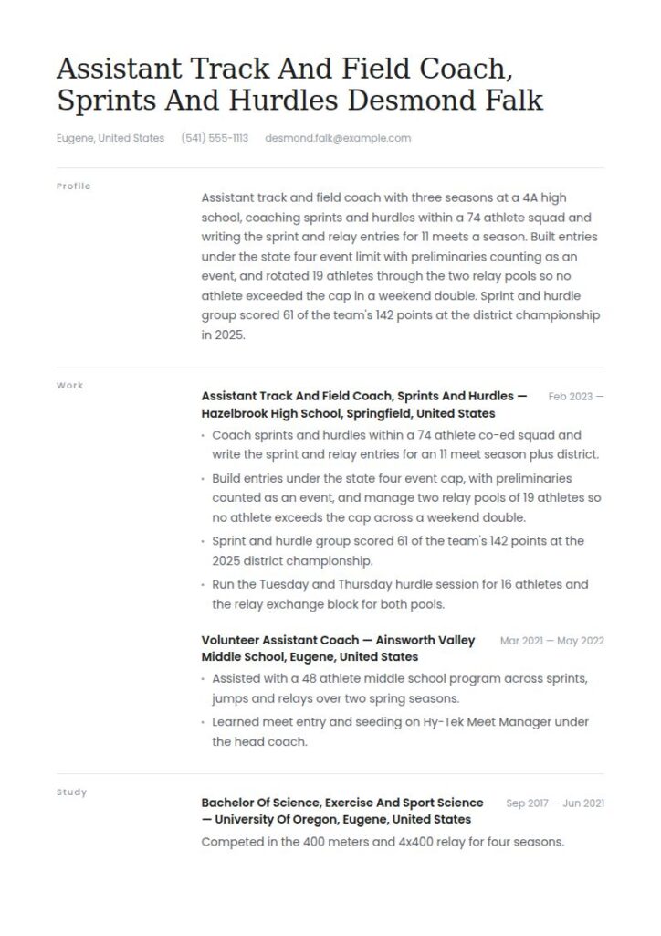 Track Coach Resume Examples & Templates