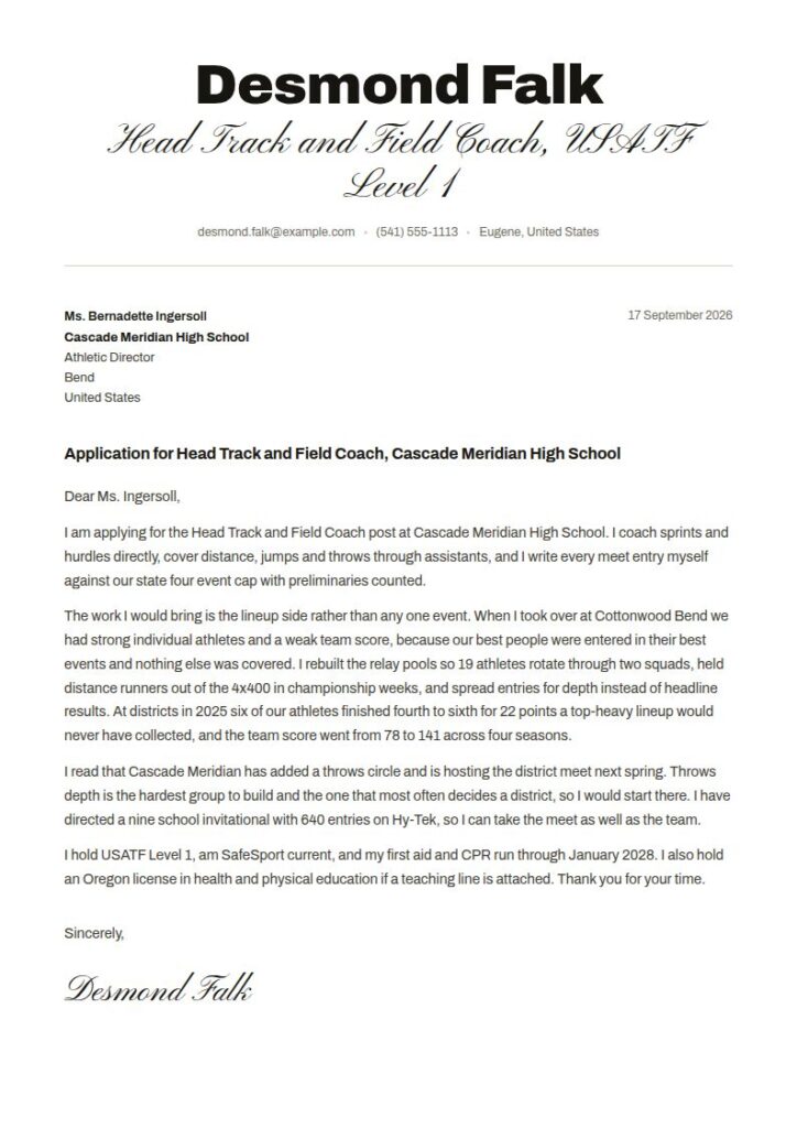 Track Coach Cover Letter Examples & Templates