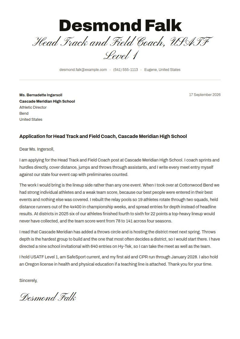 Track Coach Cover Letter Examples & Templates