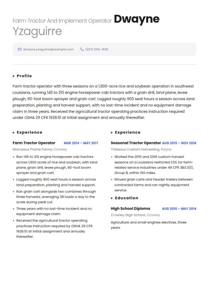 Tractor Driver Resume Examples & Templates