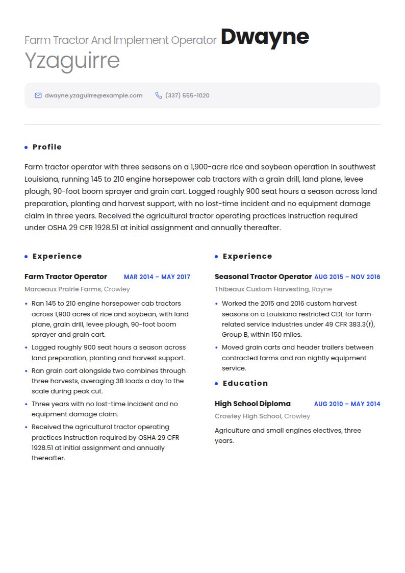 Tractor Driver Resume Examples & Templates