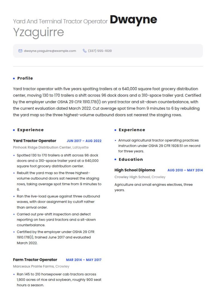 Tractor Driver Resume Examples & Templates