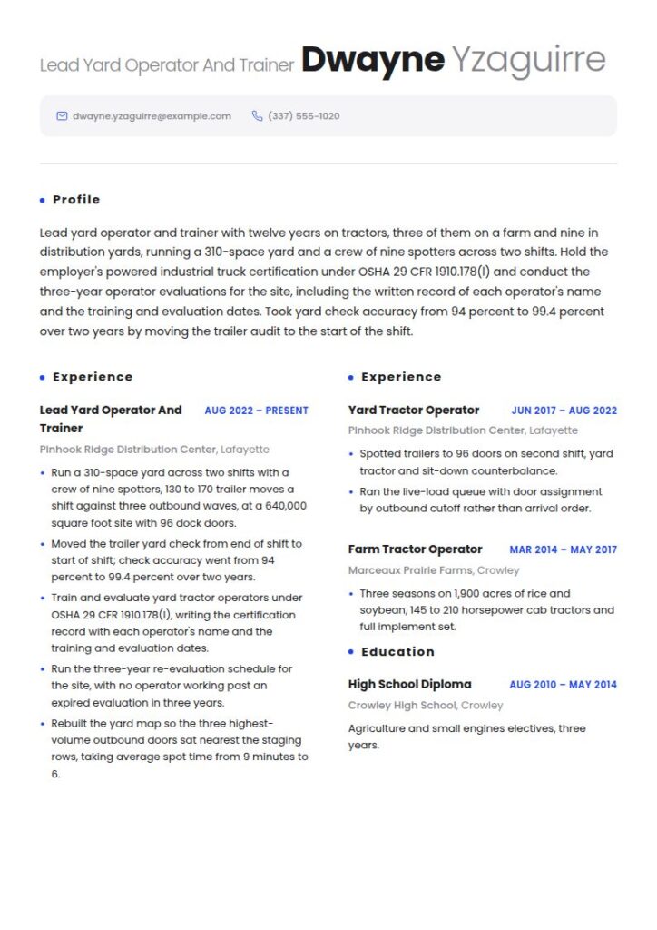 Tractor Driver Resume Examples & Templates