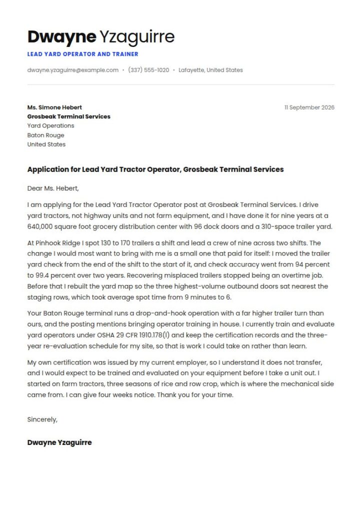 Tractor Driver Cover Letter Examples & Templates