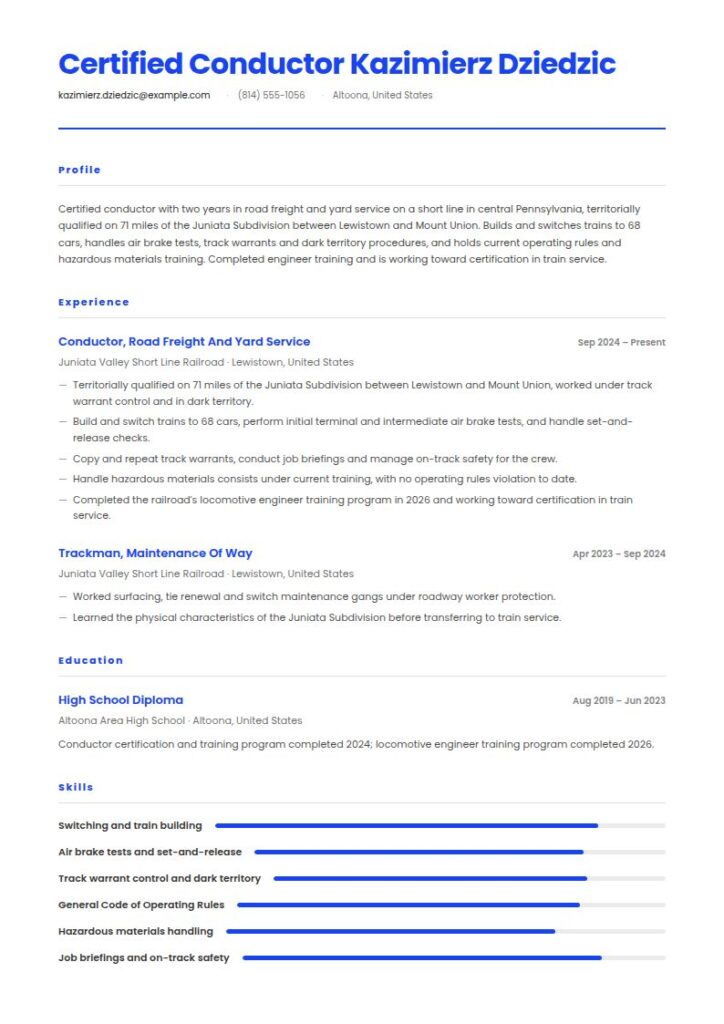 Train Operator Resume Examples & Templates