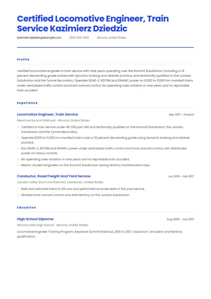 Train Operator Resume Examples & Templates