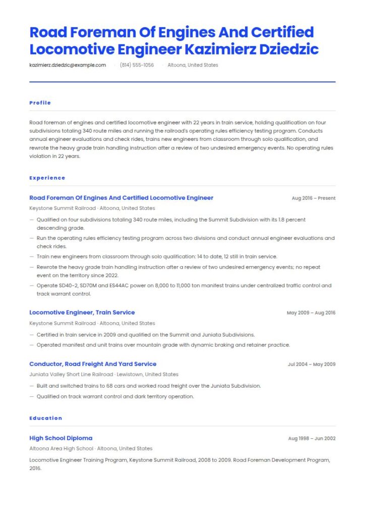 Train Operator Resume Examples & Templates