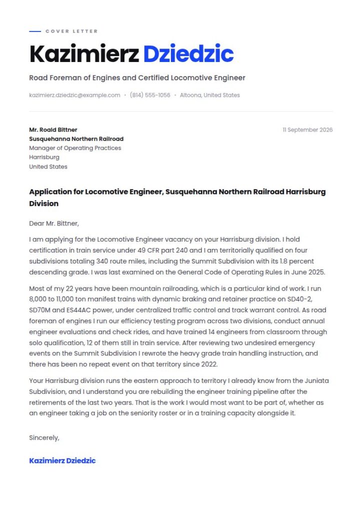 Train Operator Cover Letter Examples & Templates