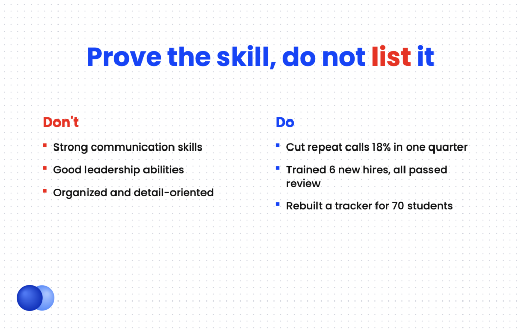 Weak versus strong ways to show transferable skills in resume bullets